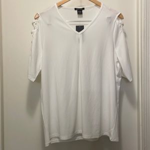 White Blouse with crisscross design on sleeves